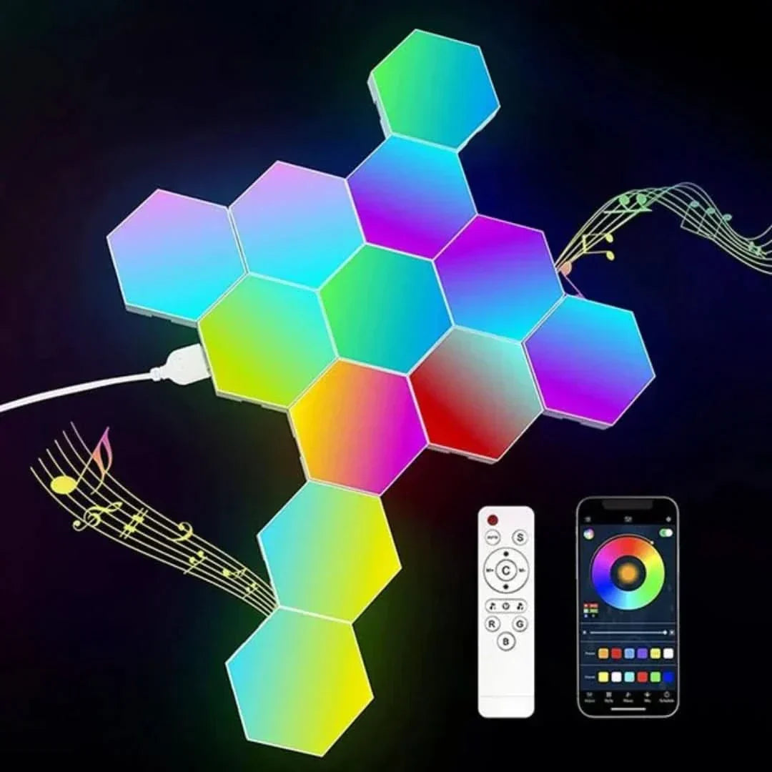Interaktive Sechseckige LED-Panels mit RGB-Farbsteuerung und Musik-Synchronisation