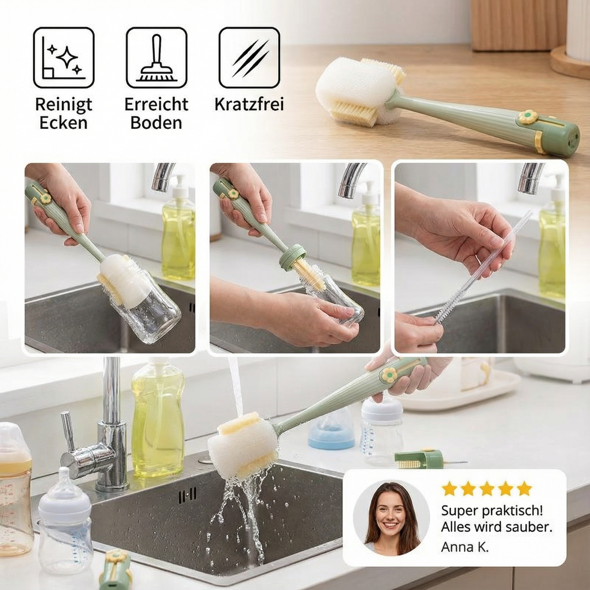 Praktischer 5in1 Flaschenreiniger